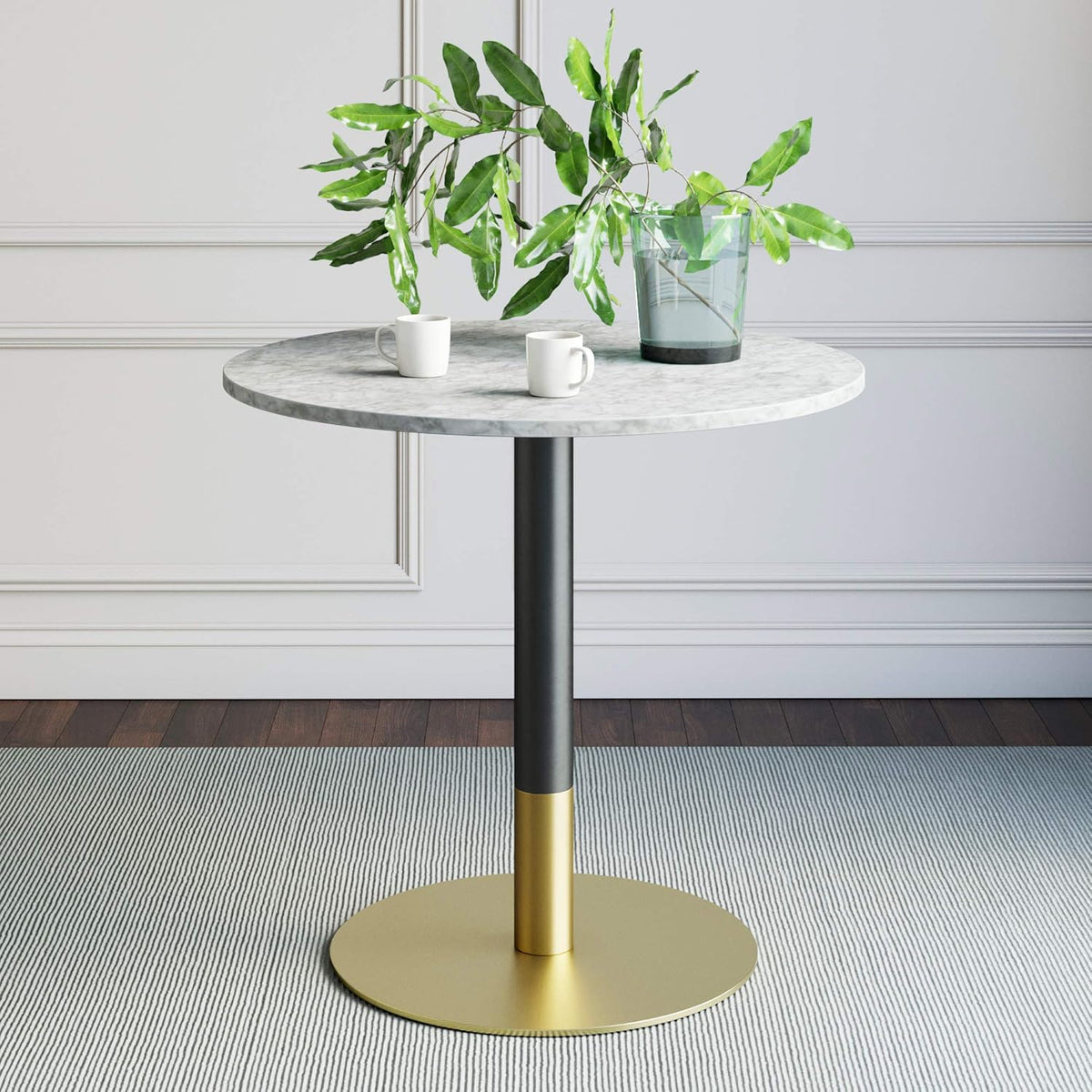 Small Mid-Century Modern Kitchen or Dining Table with Faux Carrara Marble Top O419