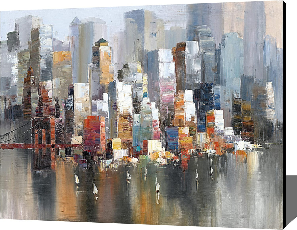 24x36 Inch Colorful Abstract Cityscape Canvas Wall Art V272687