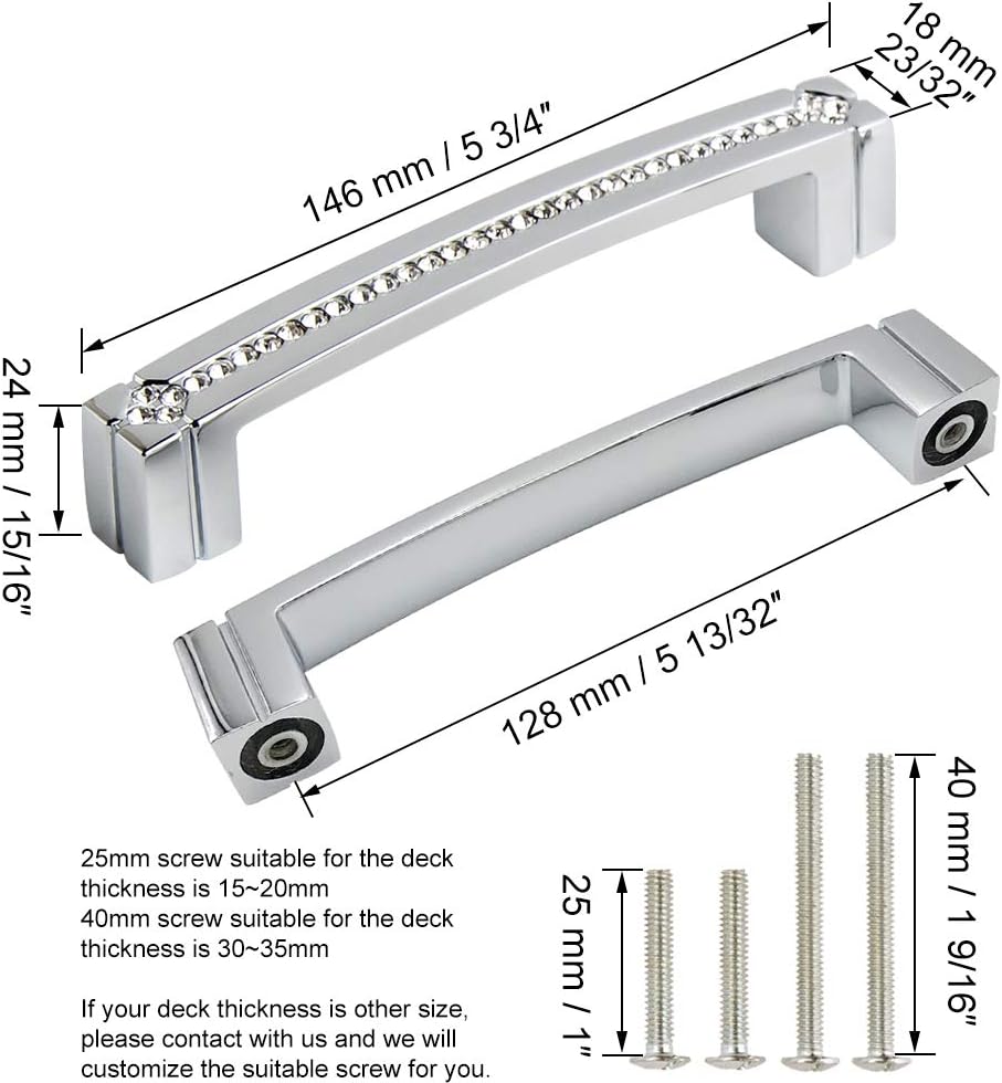Polished Chrome Cabinet Handles with Screws, 128mm Hole Center, 2 Pack D7068