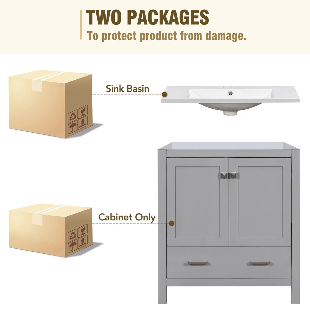 30" Solid Wood Bathroom Vanity Cabinet with Top Basin W3267