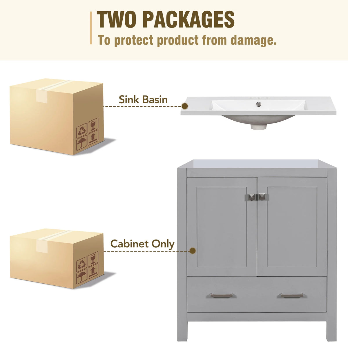 30" Solid Wood Bathroom Vanity Cabinet with Top Basin W3267
