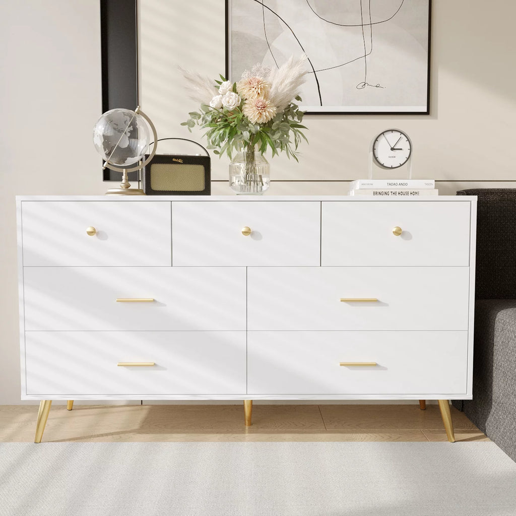 White 7 Drawer Wood Dresser I3129