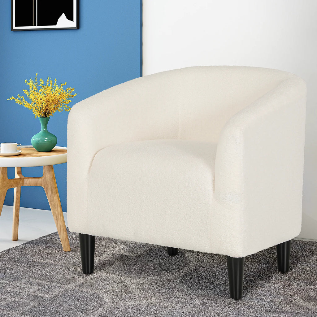 Cream Sherpa Upholstered Barrel Accent Chair N6589