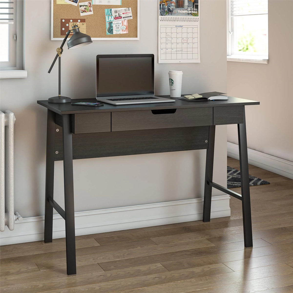 Black Oak Computer Desk with Drawer U695