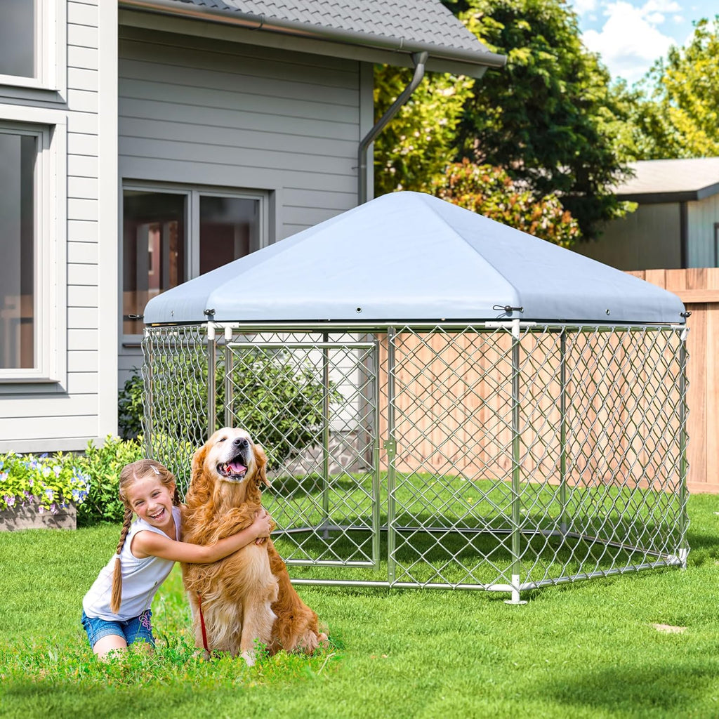 Large Dog Kennel with Roof and Metal Gate S102231