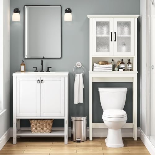 Espresso Over The Toilet Storage Cabinet with Glass Doors and Adjustable Shelf A97143