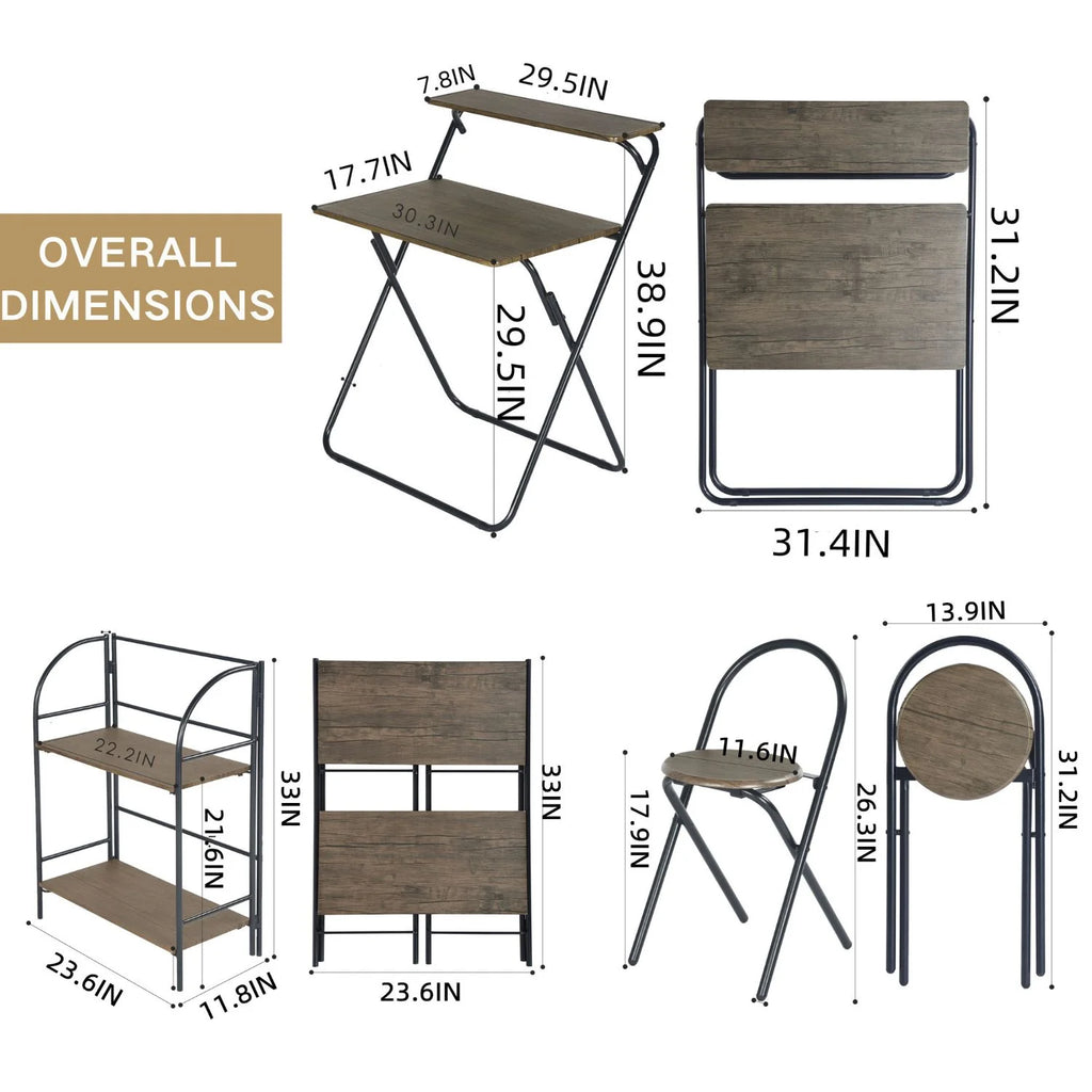 3 Pieces Kids Study Desk Chair Set with Bookshelf L450