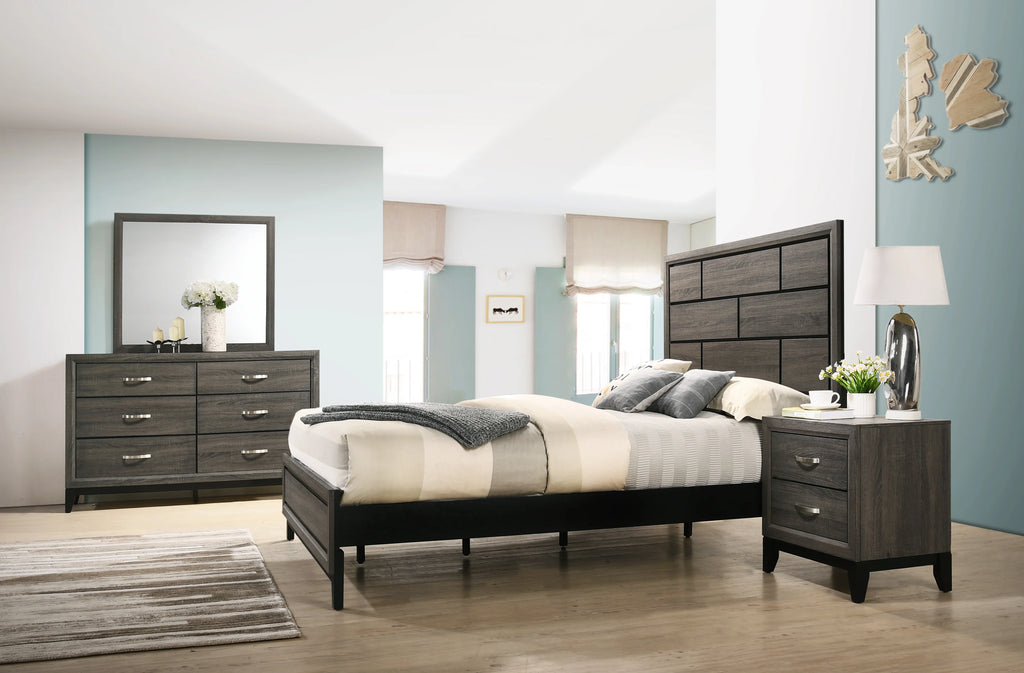 King Size Wood Bedroom Set with Bed Dresser Mirror Nightstand Chest A225856