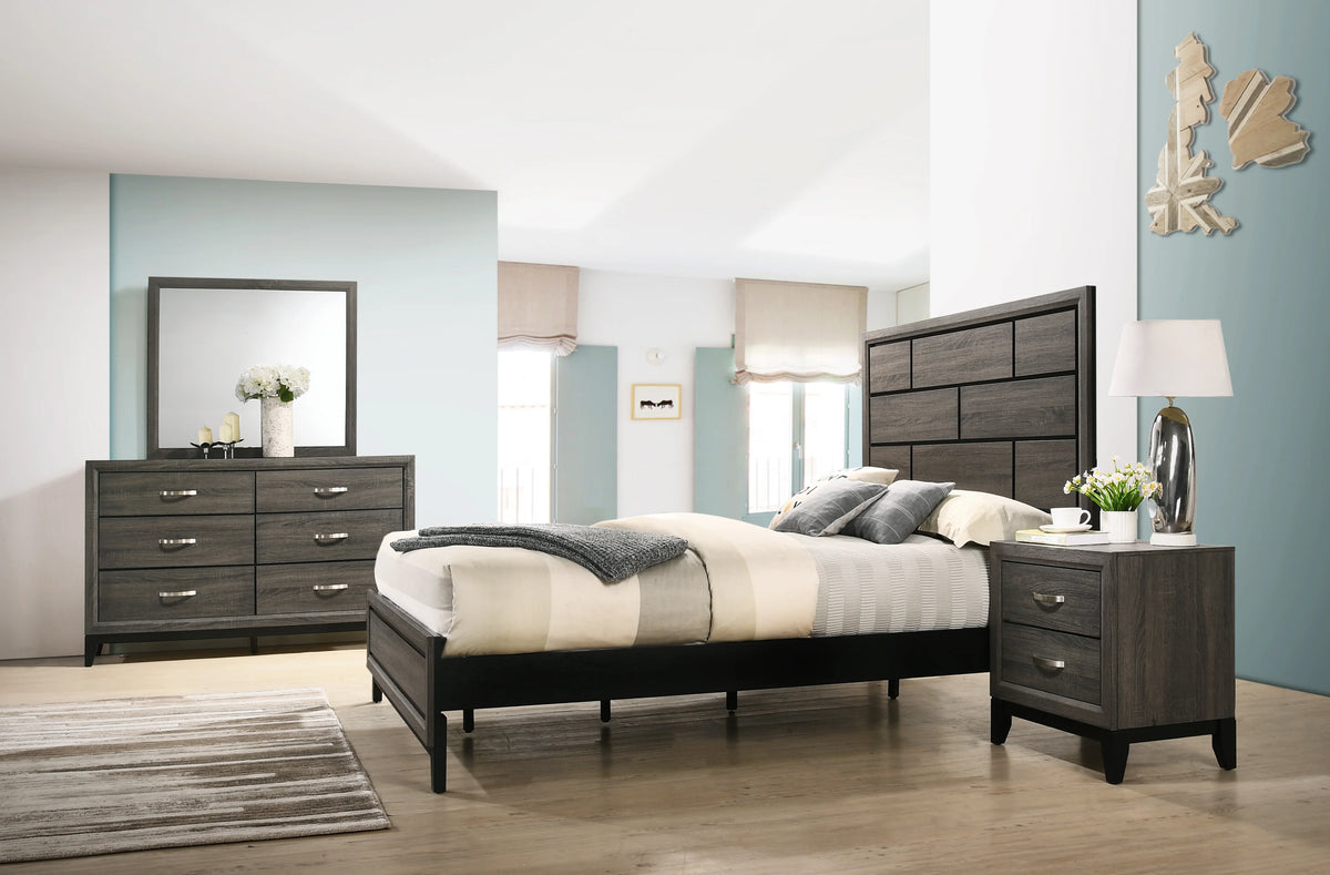 King Size Wood Bedroom Set with Bed Dresser Mirror Nightstand Chest A225856
