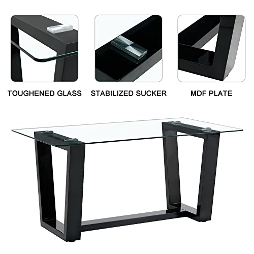 51" Glass Table with Rectangular Tempered Tabletop and Black Coated Metal Legs L2601