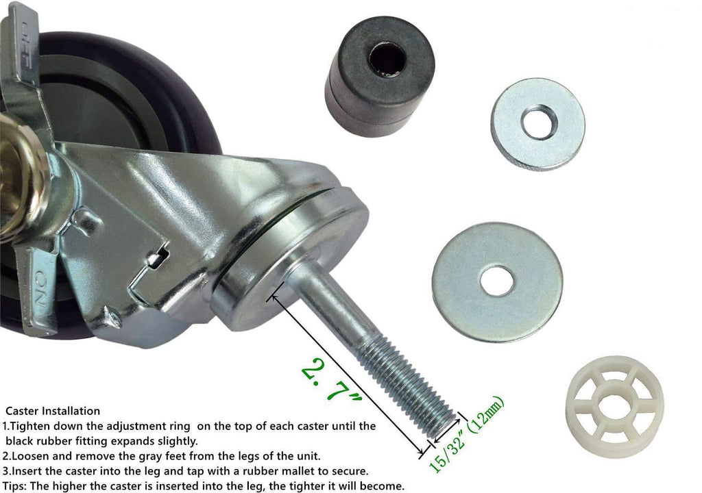 4 inch Prep Table Casters Set of 4 with Brake E11124