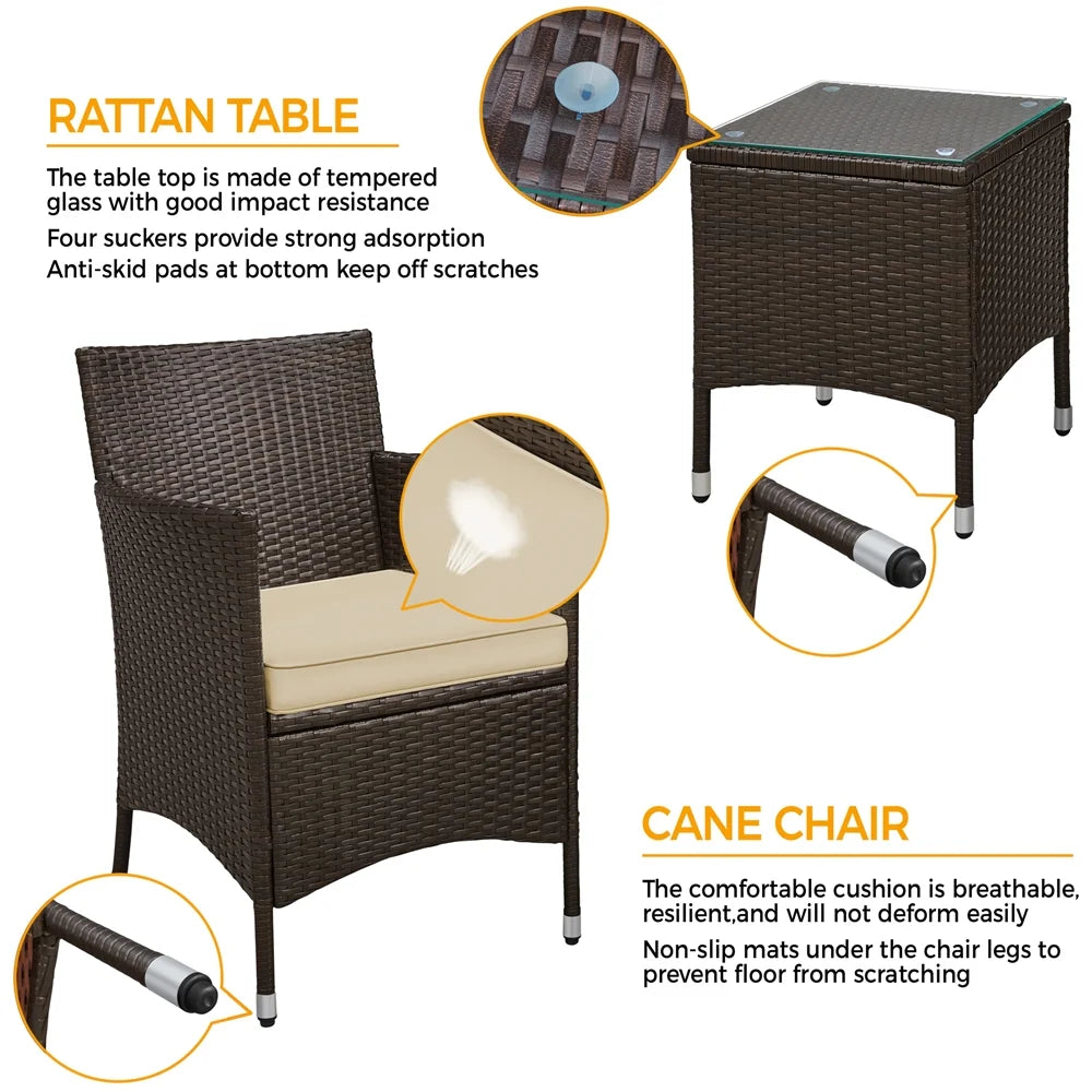 3-Piece Bistro Set with Rattan Chairs and Table H412