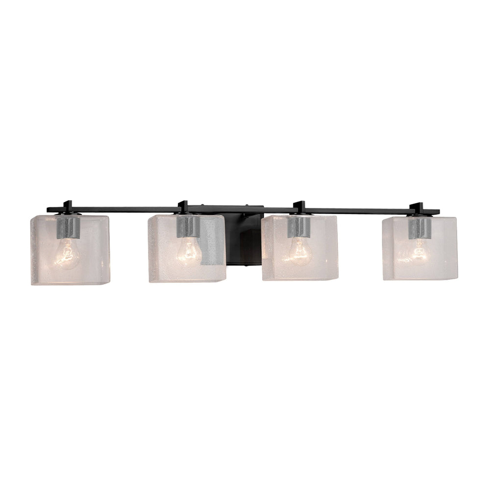 Matte Black 4-Light Bath Bar with Seeded Rectangle Shade G755751