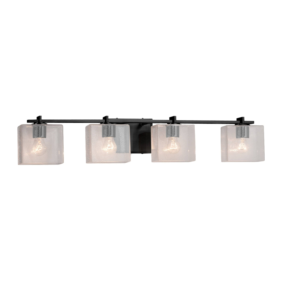 Matte Black 4-Light Bath Bar with Seeded Rectangle Shade G755751