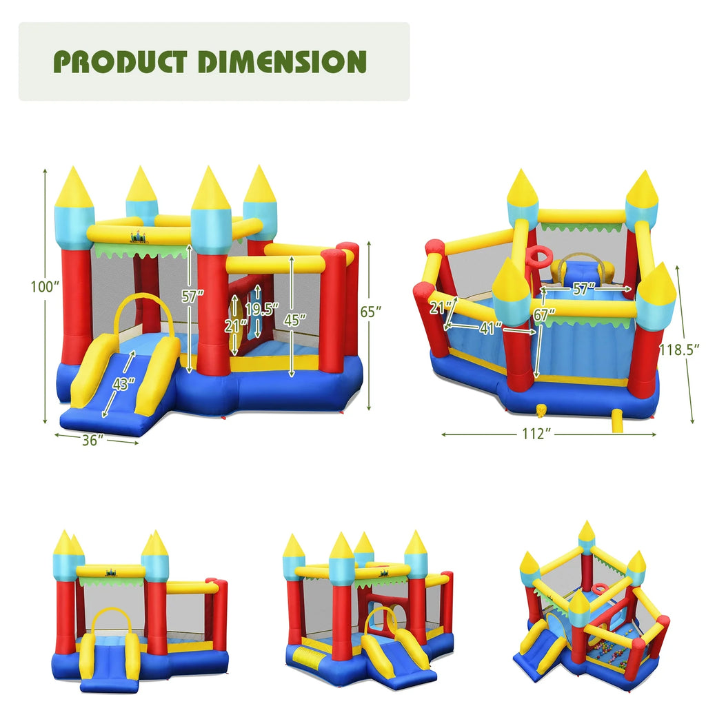 Inflatable Bounce House Slide with Tunnels Ball Pit and 480W Blower U8365