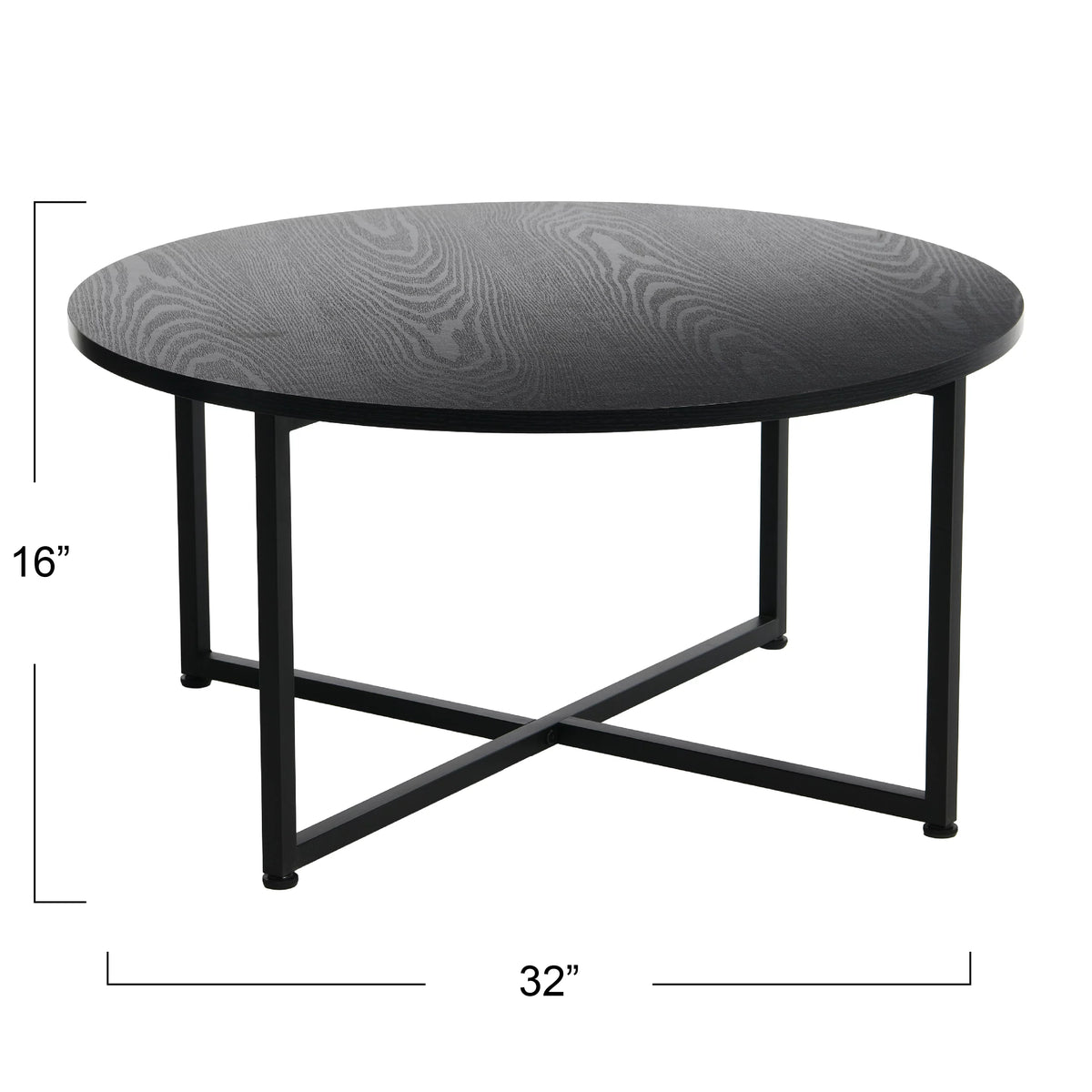 Round Coffee Table with Steel Frame and Faux Distressed Wood Finish E11489