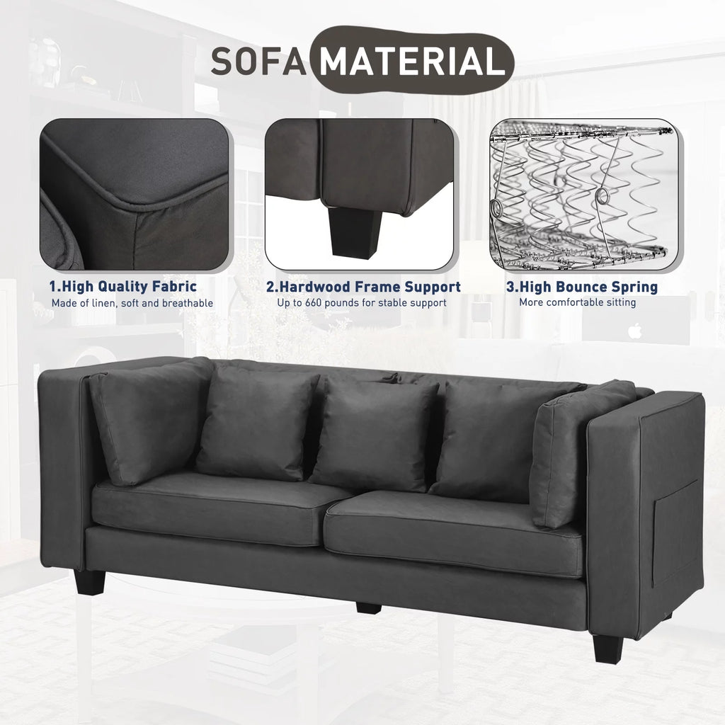 Grey Faux Leather Sofa with 5 Pillows C949