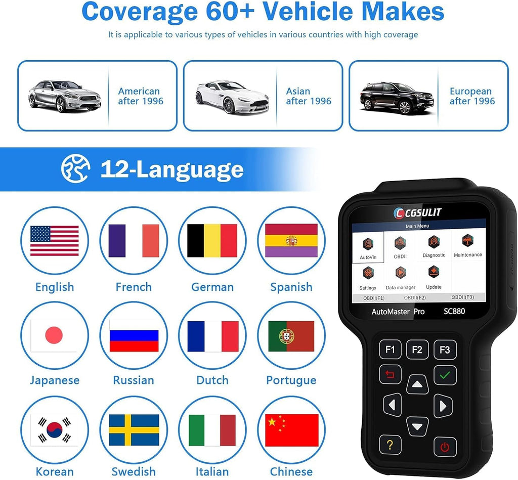 OBD2 Diagnostic Scanner with EPB ABS SAS SRS Reset Y10558