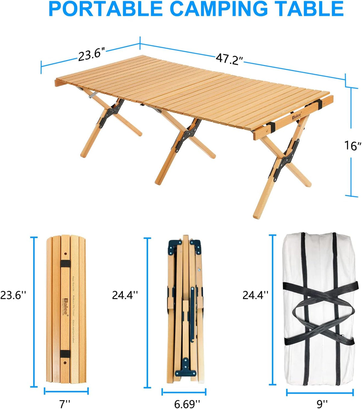 4ft Foldable Wooden Picnic Table with Carry Bag S290