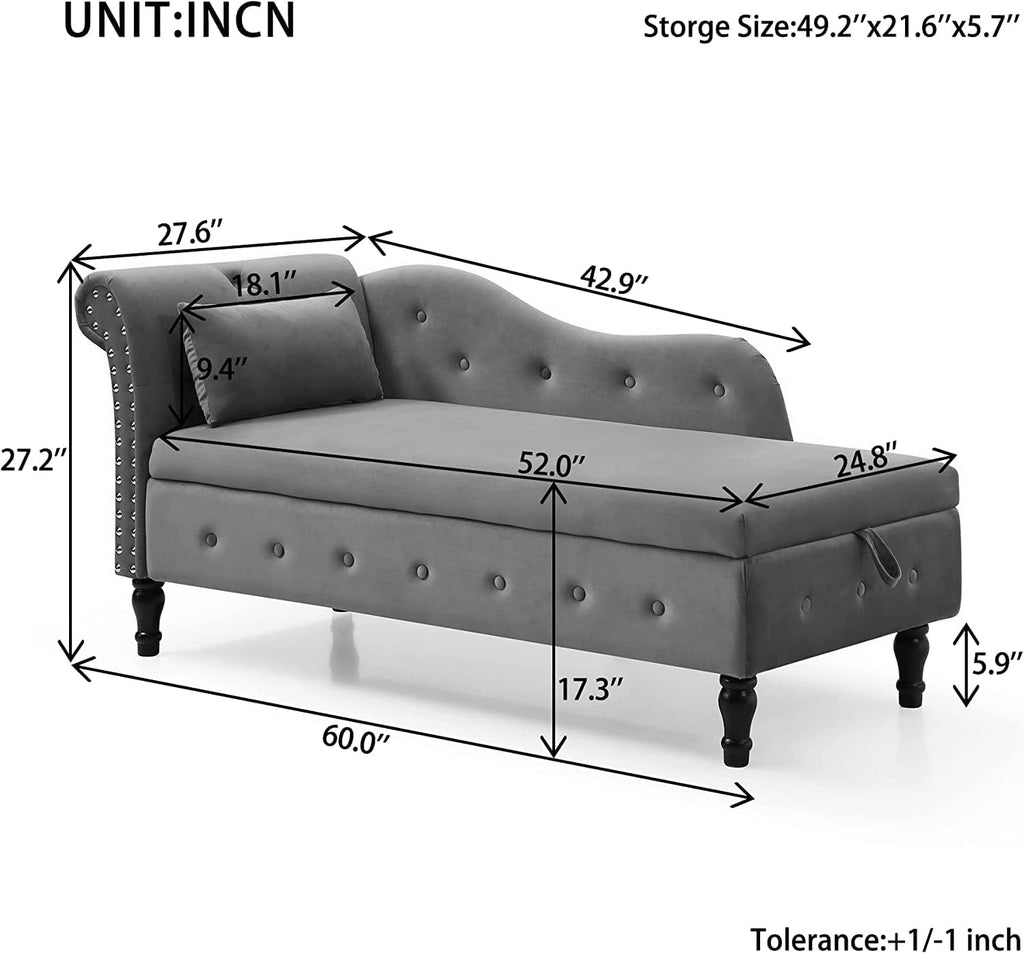 Gray Velvet Chaise Lounge Chair with Storage Z161