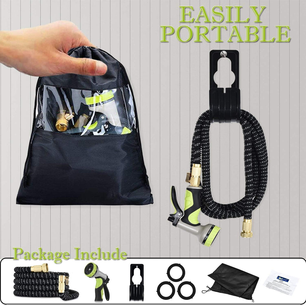 50FT Expandable Garden Hose with 9 Function Nozzle and Solid Brass Fittings I625