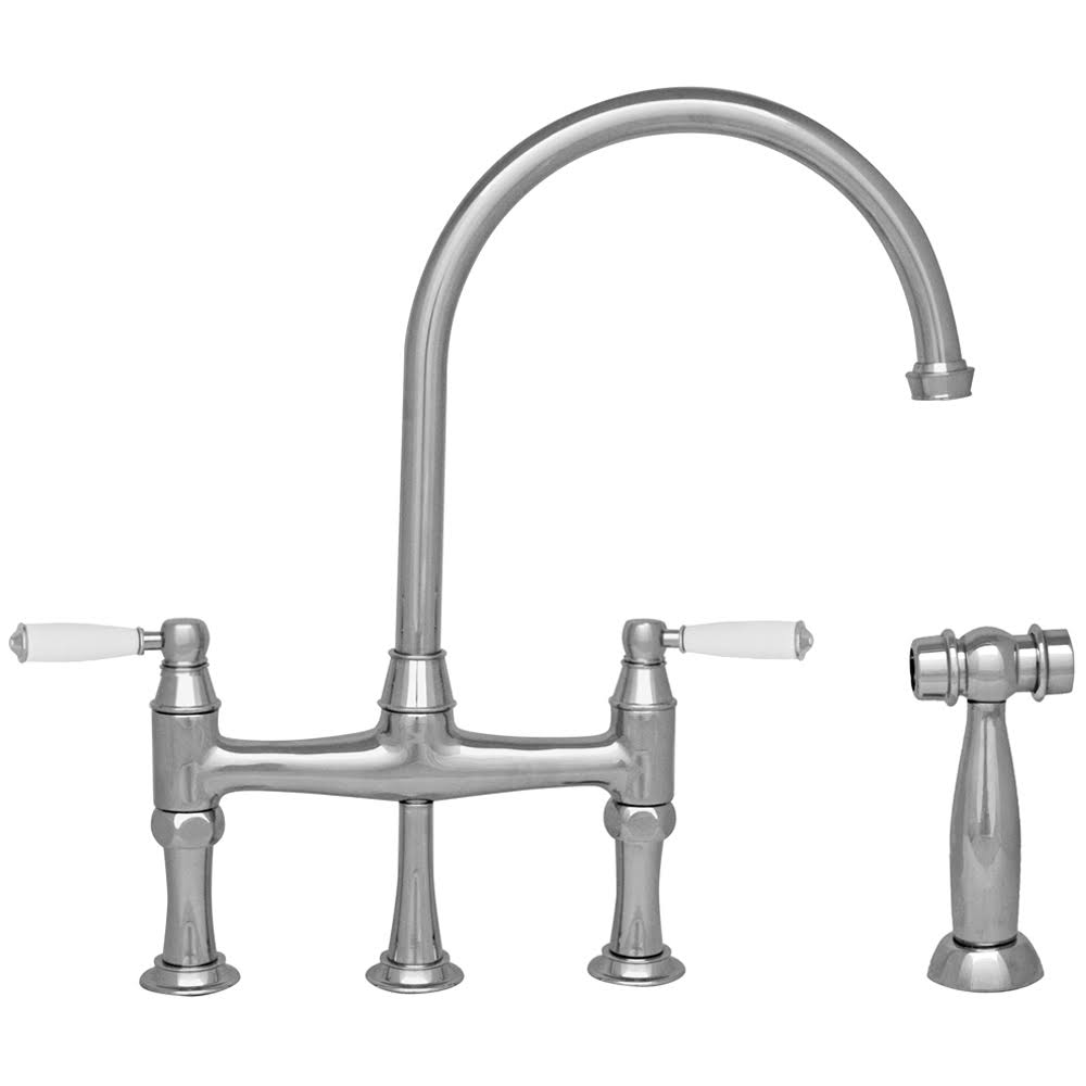 Polished Chrome Bridge Faucet with Gooseneck Spout and Side Spray E34286