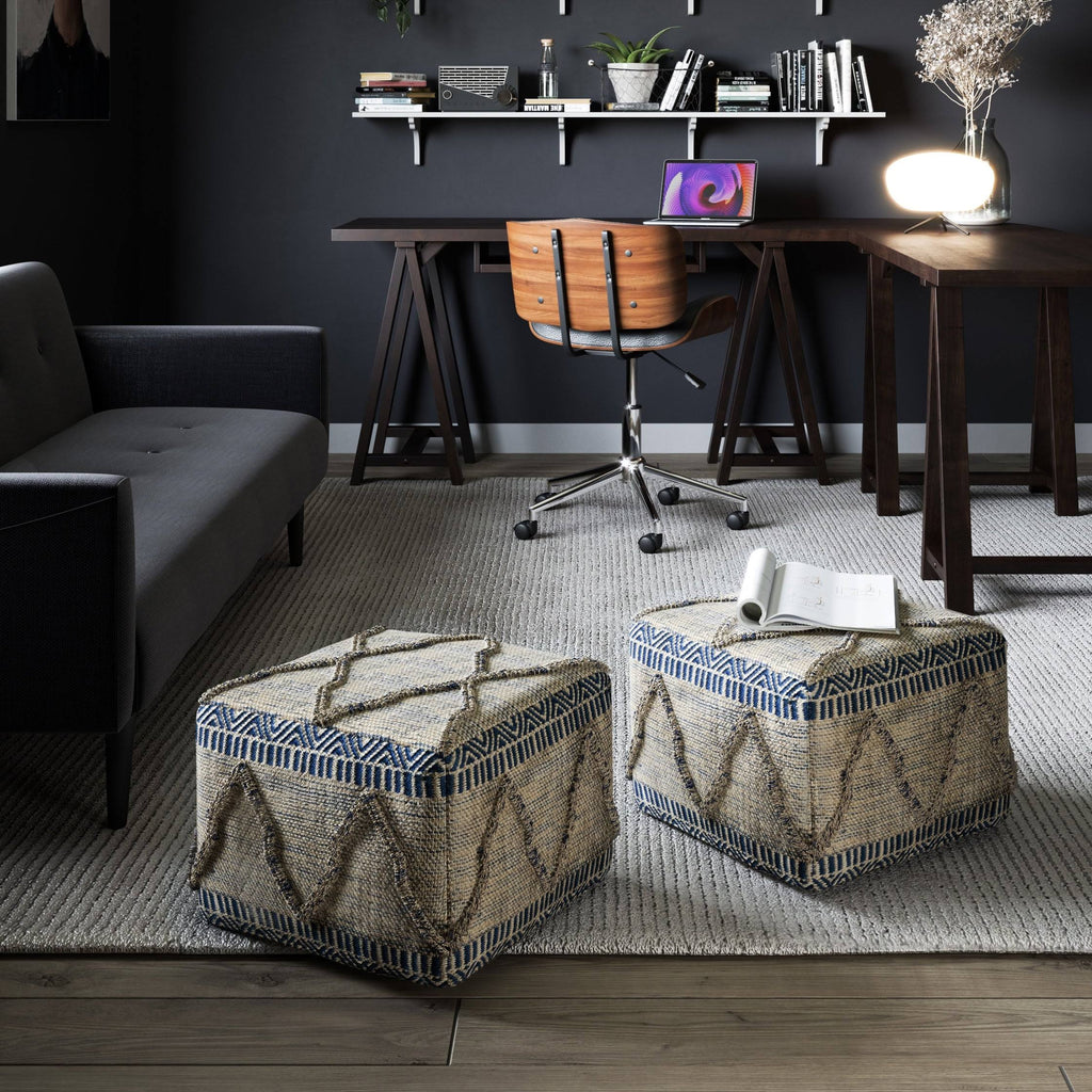 Square Pouf Blue/Natural W7530