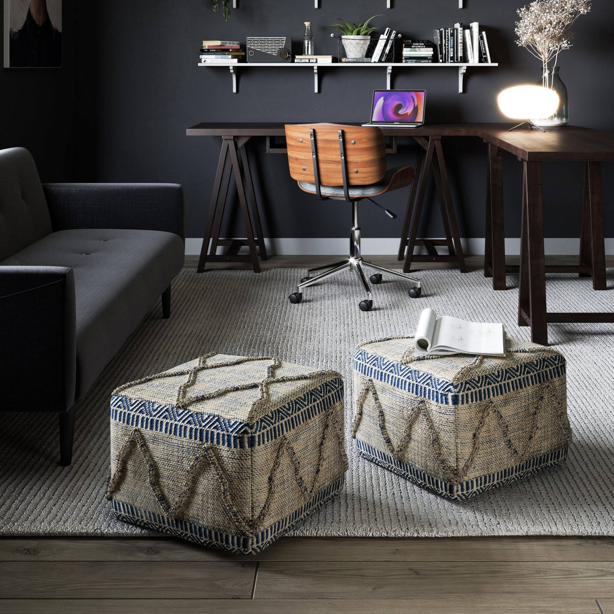 Square Pouf Blue/Natural W7530