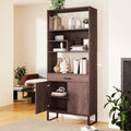 76" Wooden Bookshelf with Doors, Storage Drawer and LED Strip Lights F127192