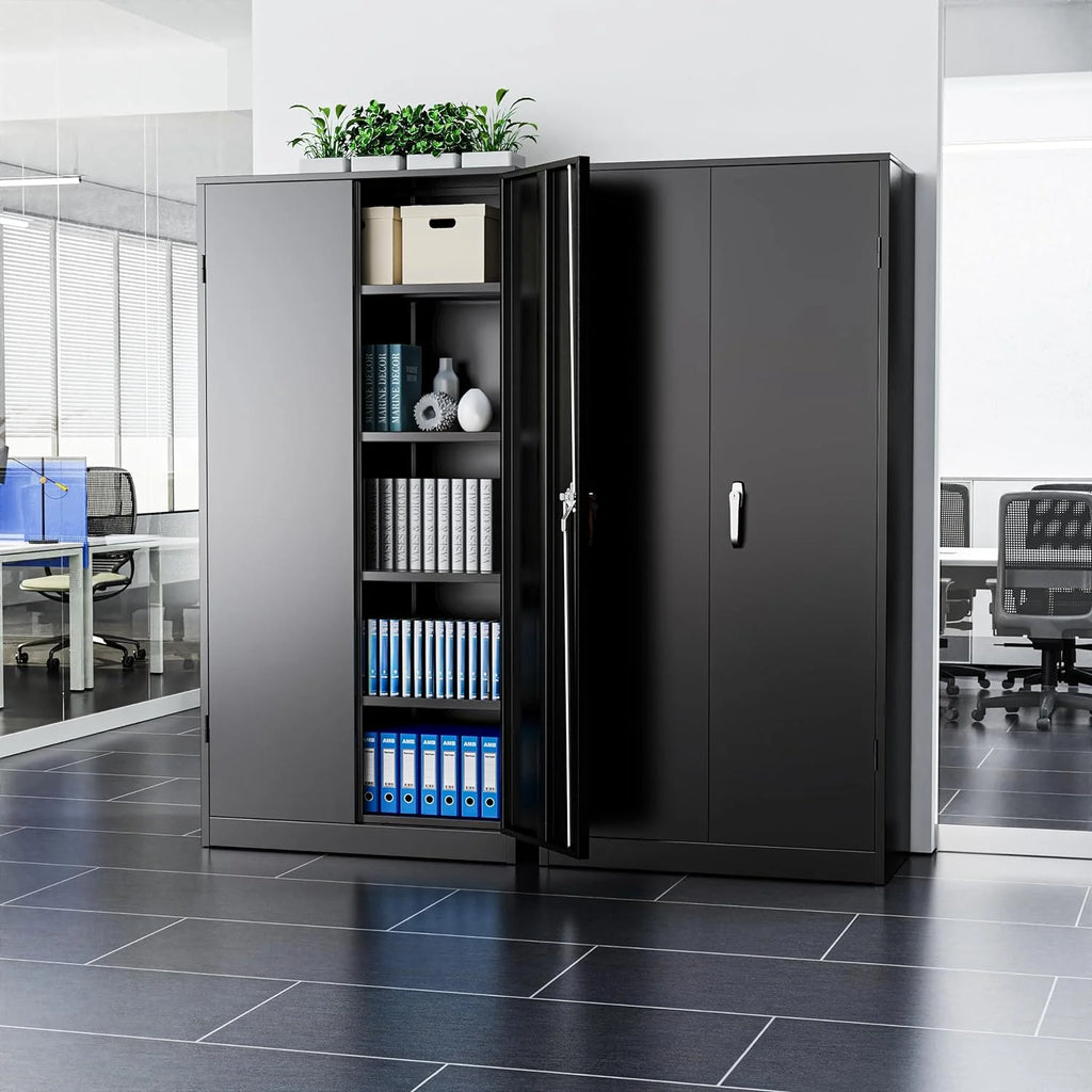 72" Black Metal Storage Cabinet with Doors and Shelves B579124