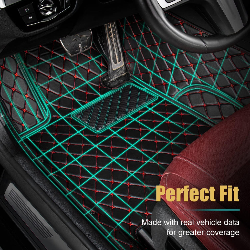 Leather Car Floor Mats Custom Fit (1st & 2nd Row Black) G9616