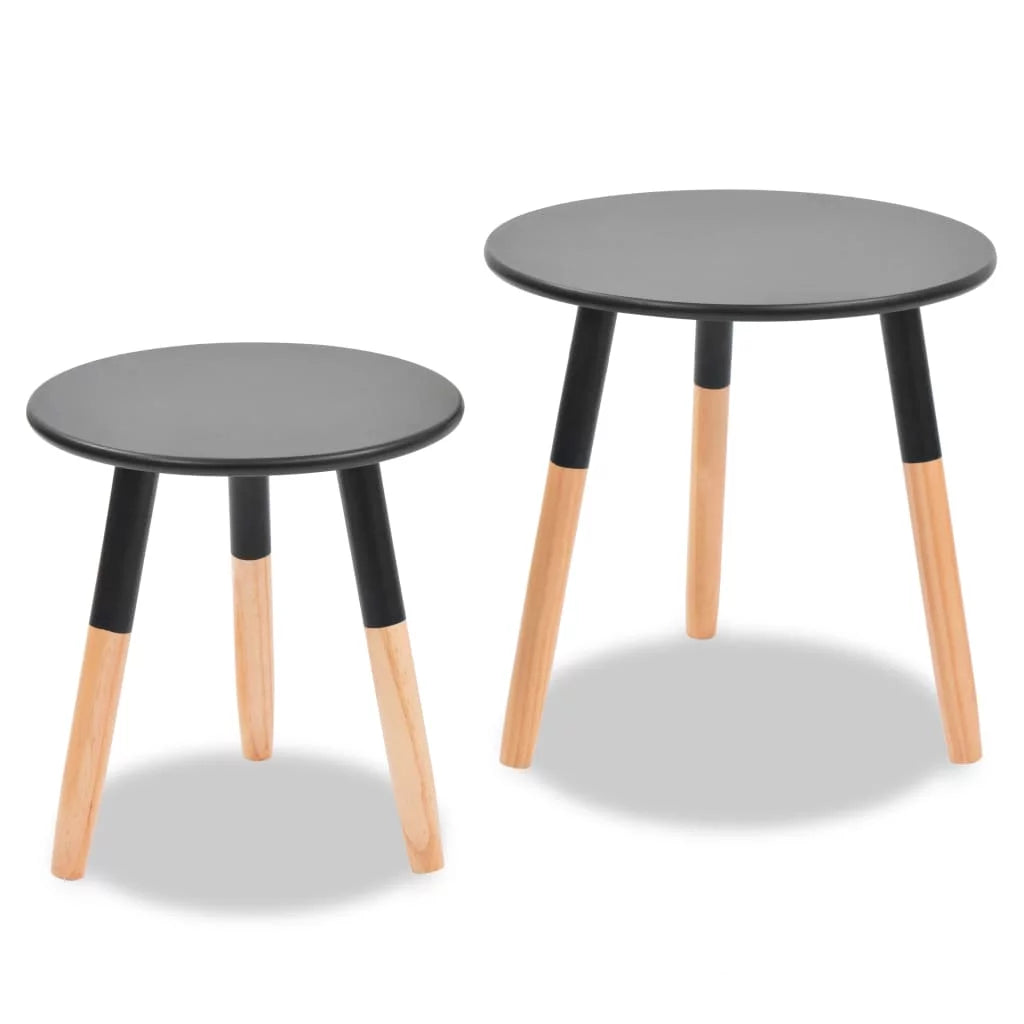 Black 2 Piece Solid Pinewood Side Table Set E19363