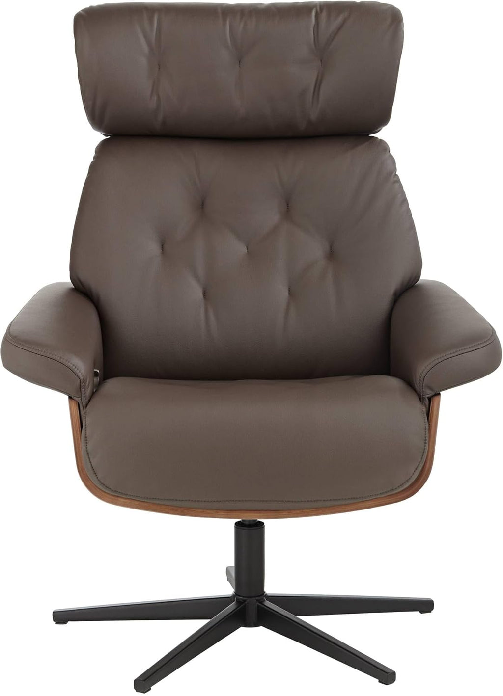 Chocolate Tufted Faux Leather Swivel Recliner and Slanted Ottoman L719924