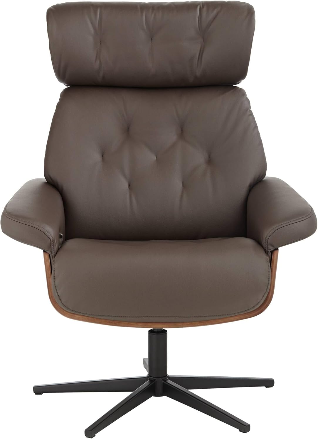 Chocolate Tufted Faux Leather Swivel Recliner and Slanted Ottoman L719924
