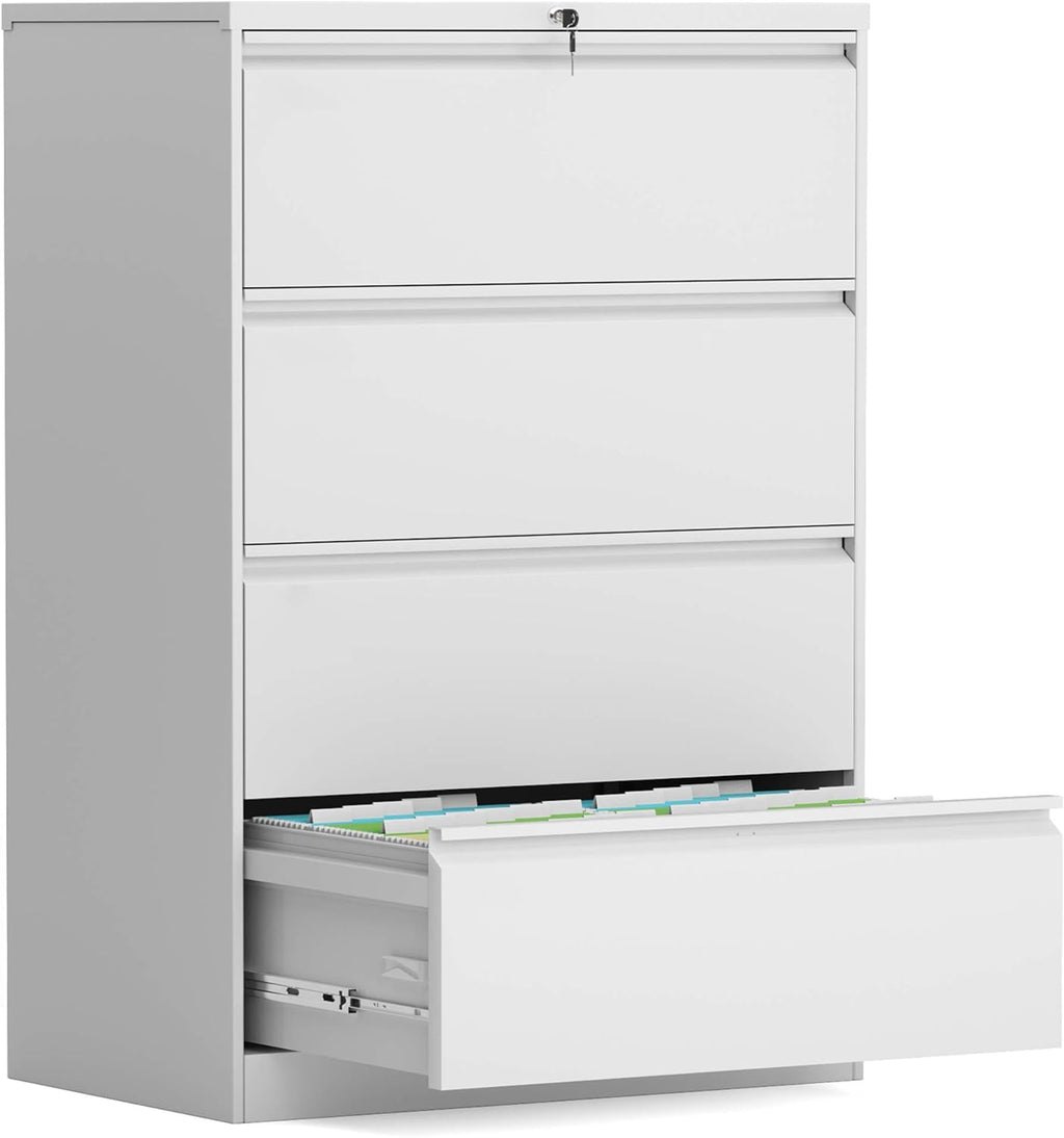 Metal Lateral File Cabinet with 4 Lockable Drawers, Black U60039