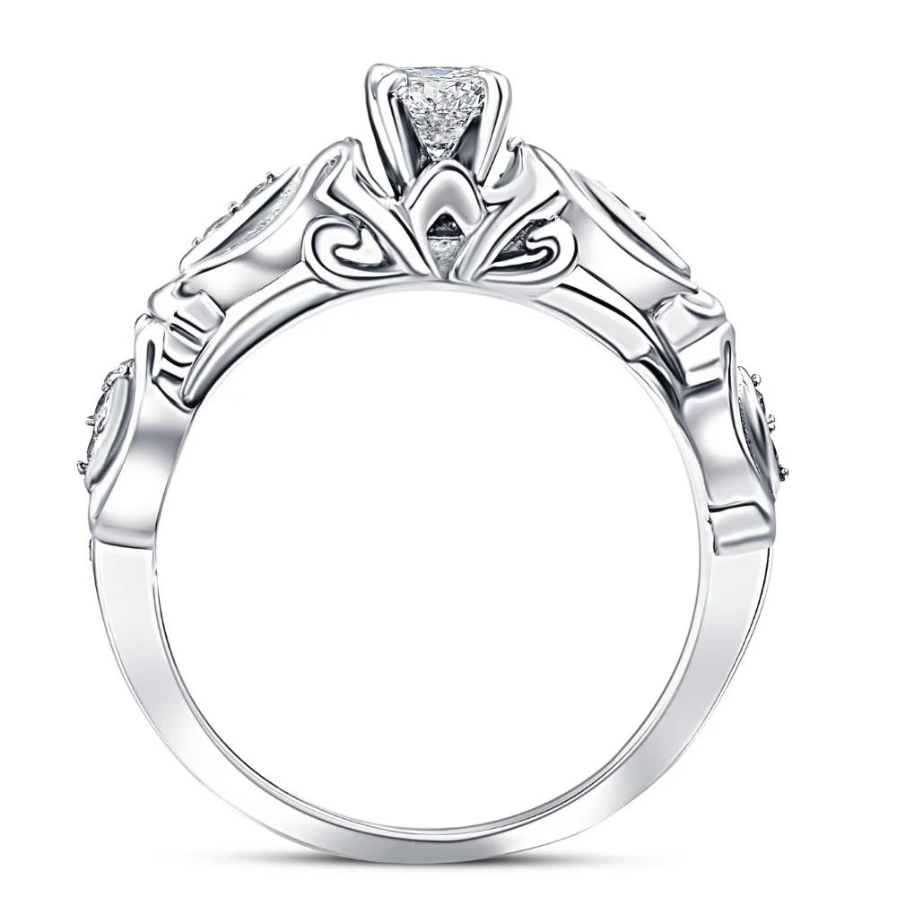 Vintage Diamond Engagement Ring 14K White Gold H100