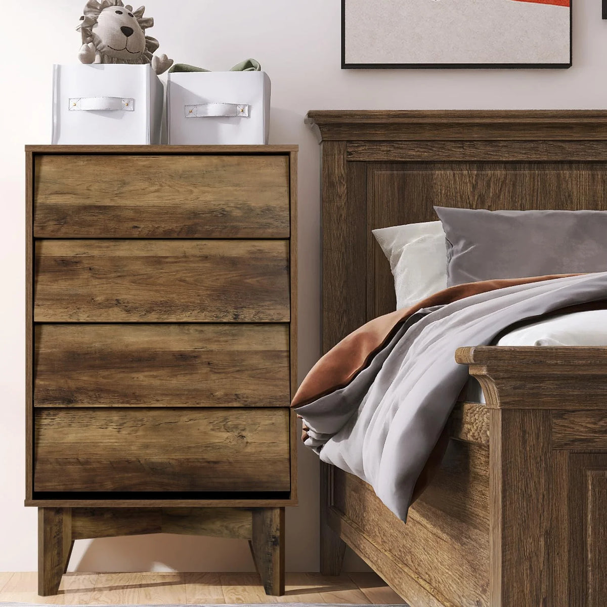 Walnut 4 Drawer Wood Dresser U55103