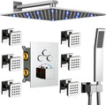 Thermostatic Shower System with Body Spray Jets 12 Inch LED Rain Shower Combo Chrome K60597