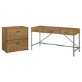 Vintage Golden Pine Writing Desk with Lateral File Cabinet C556