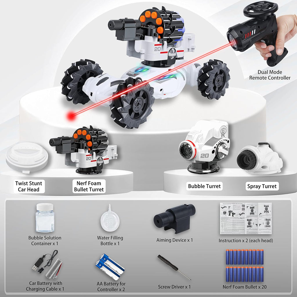4 Head RC Tank Car Shoots Nerf Bullets Bubble Spray I7976