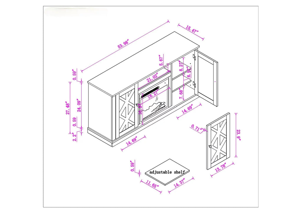 White TV Stand with Electric Fireplace Q386