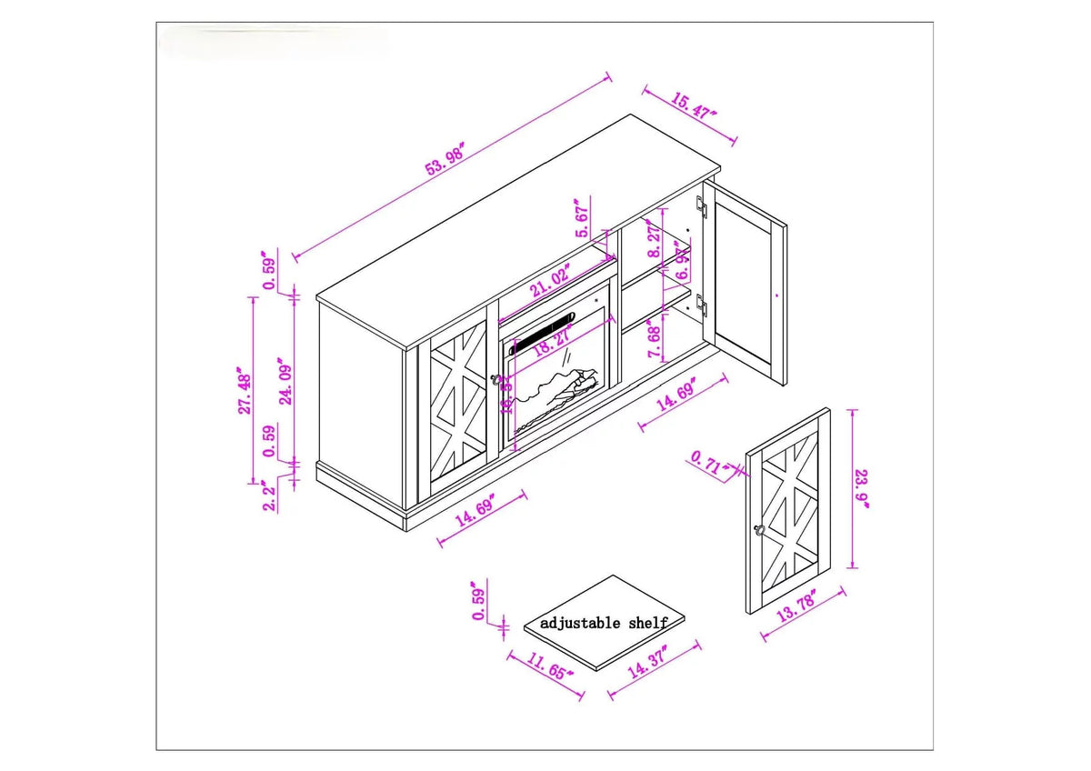 White TV Stand with Electric Fireplace Q386