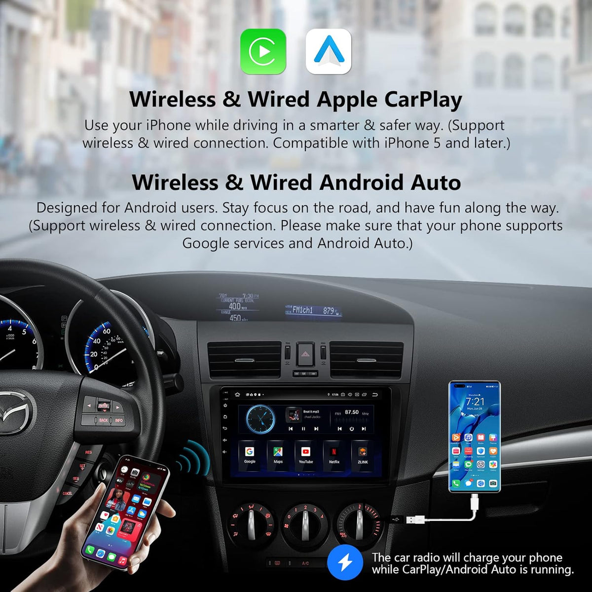 9 Inch Single Din Car Stereo Receiver with Bluetooth 5.0 W286264