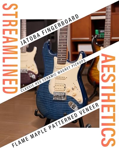 Blaze Orange Electric Guitar with Roasted Maple Neck, Flame Maple Top, HSS Ceramic Pickups, 10W Amp, Gig Bag, Strap, Picks, Lesson Book Q895400