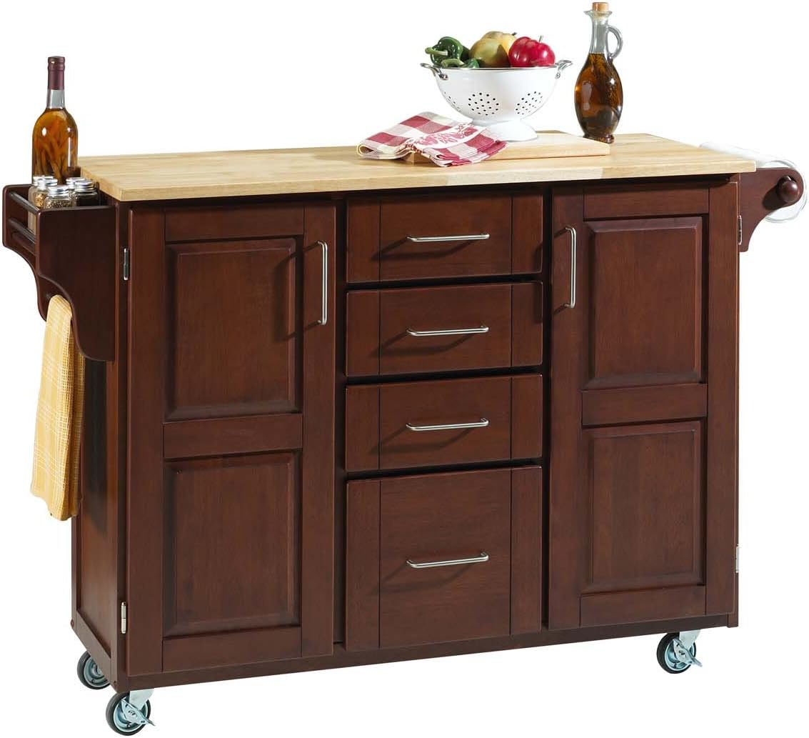 Warm Oak 2 Door Kitchen Cart with Natural Wood Top A62318