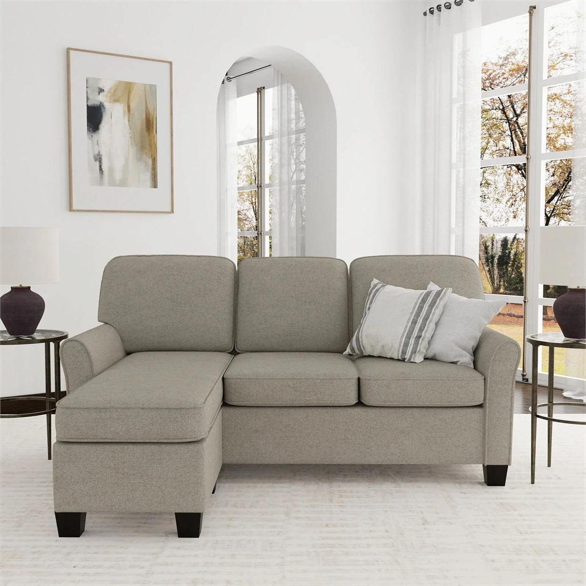 Reversible Sectional Chaise Greige Brown Fabric D771
