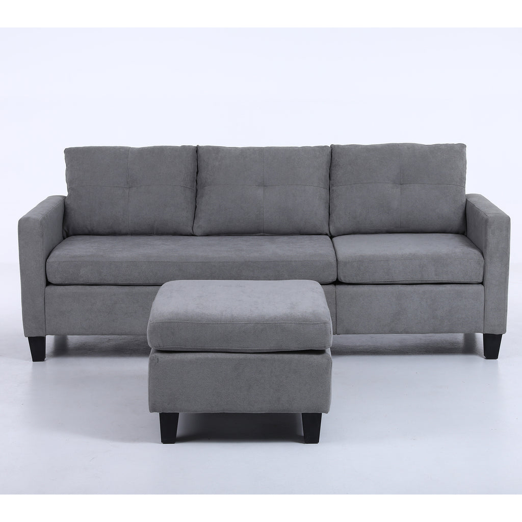 75" Gray Fabric Sofa and Chaise Convertible to Ottoman B841