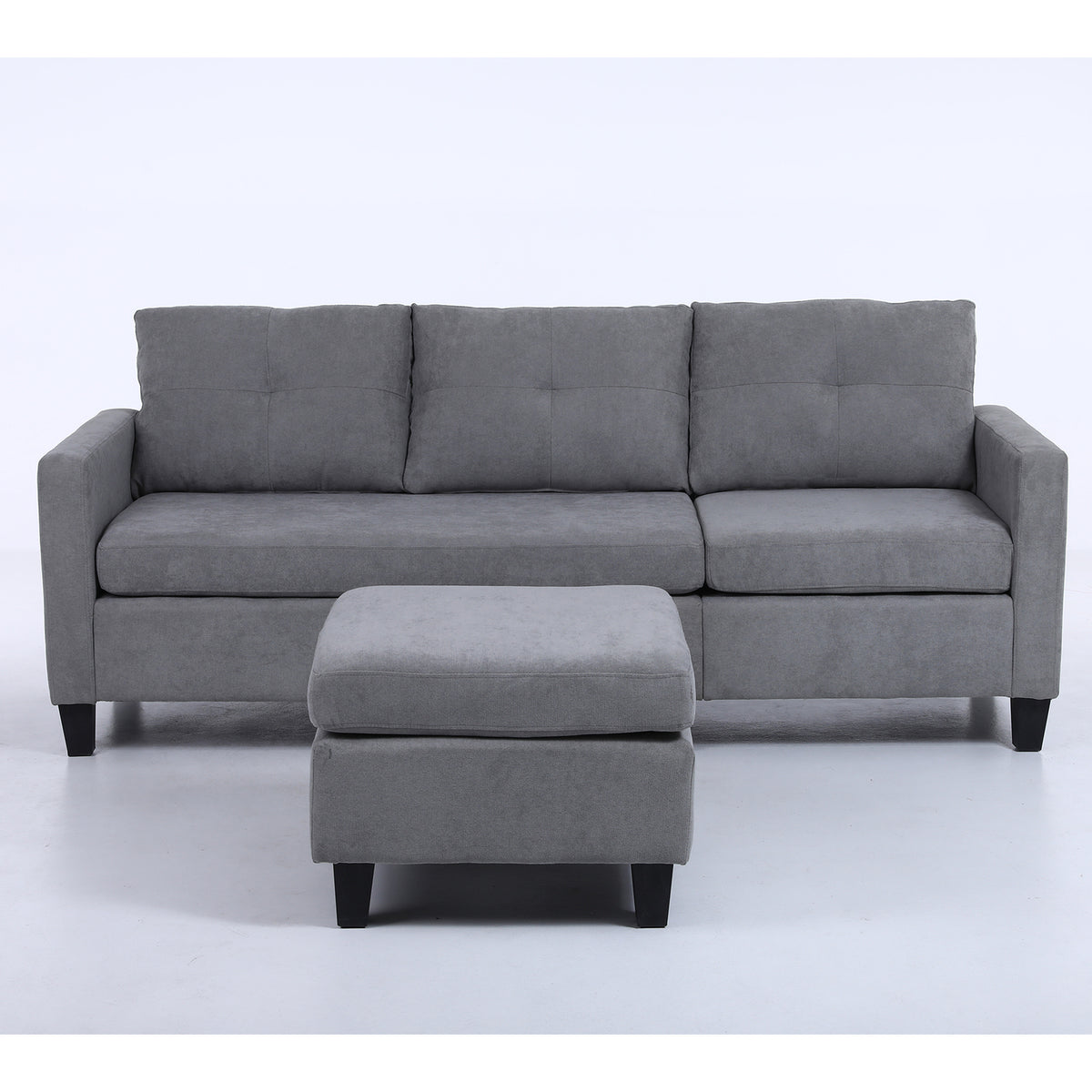 75" Gray Fabric Sofa and Chaise Convertible to Ottoman B841