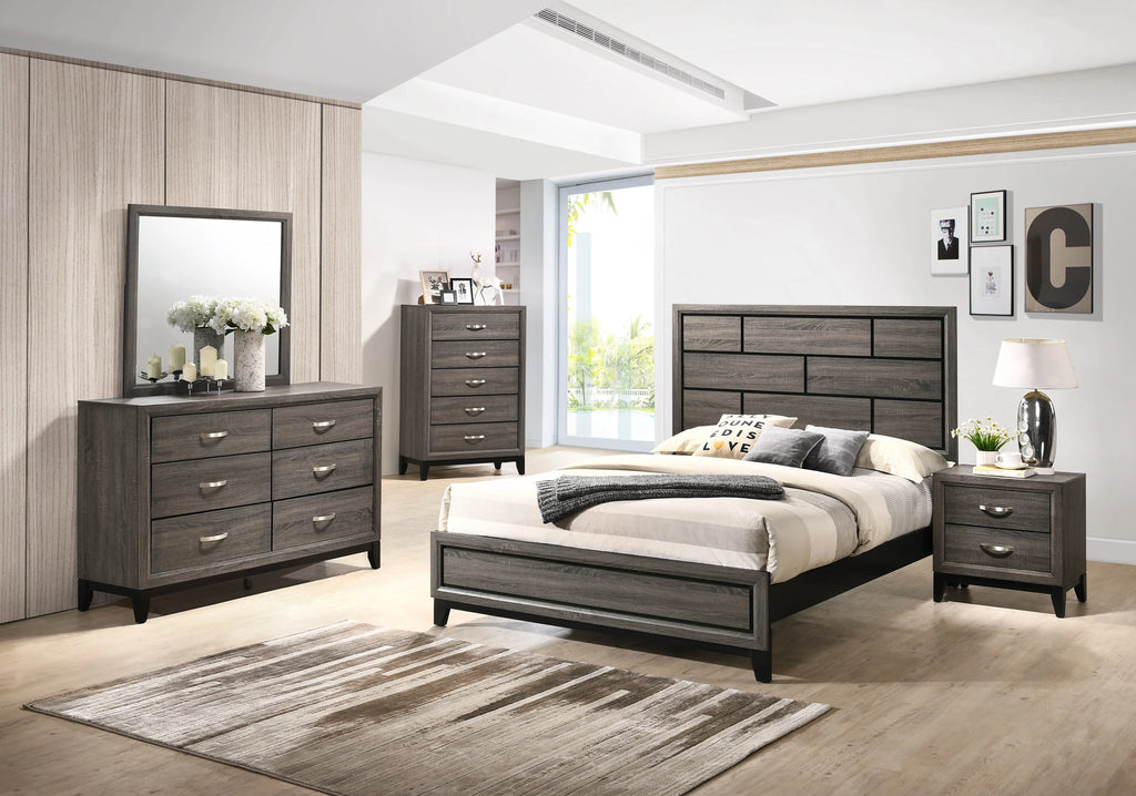 King Size Wood Bedroom Set with Bed Dresser Mirror Nightstand Chest A225856