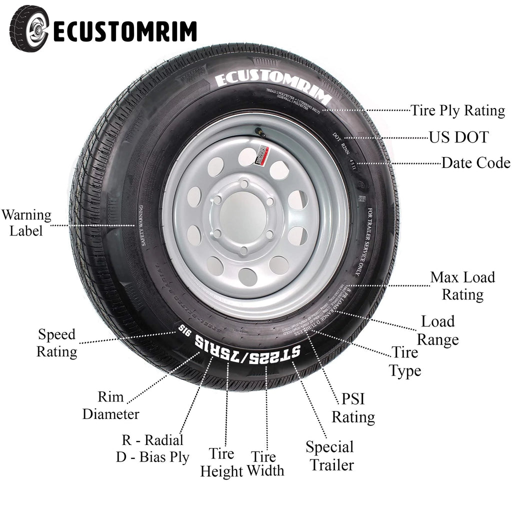 ST205/75D15 Trailer Tire On Rim with White Spoke Wheel O998
